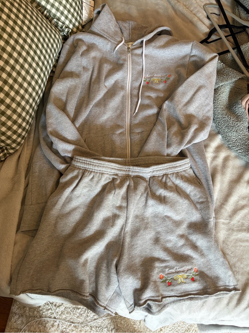 Women's Light Grey Embroidered Sweatshorts - Casual Lounge Style